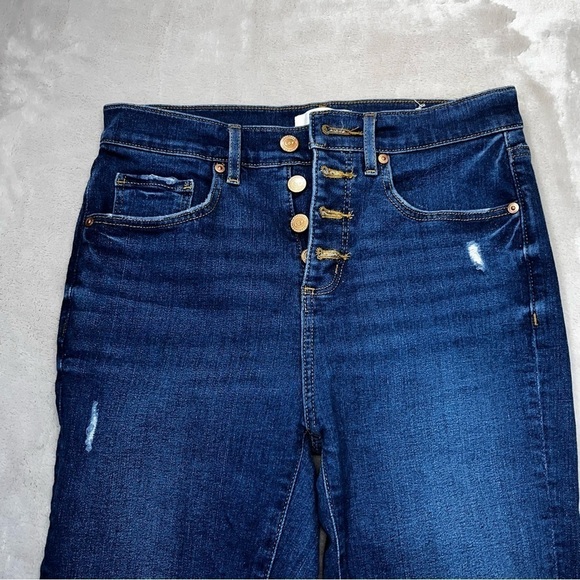 LOFT Cropped Button Fly Skinny Jeans Women's 27/4 High Waist Distressed Stretch - Picture 3 of 13